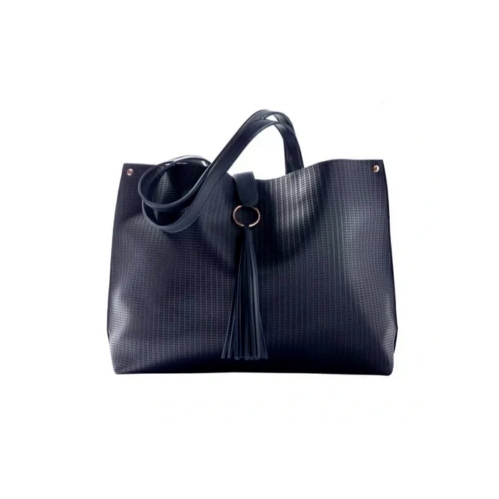 Ulta Beauty Navy Blue Purse Tote with Rose Gold Magnetic Closure and Tassel